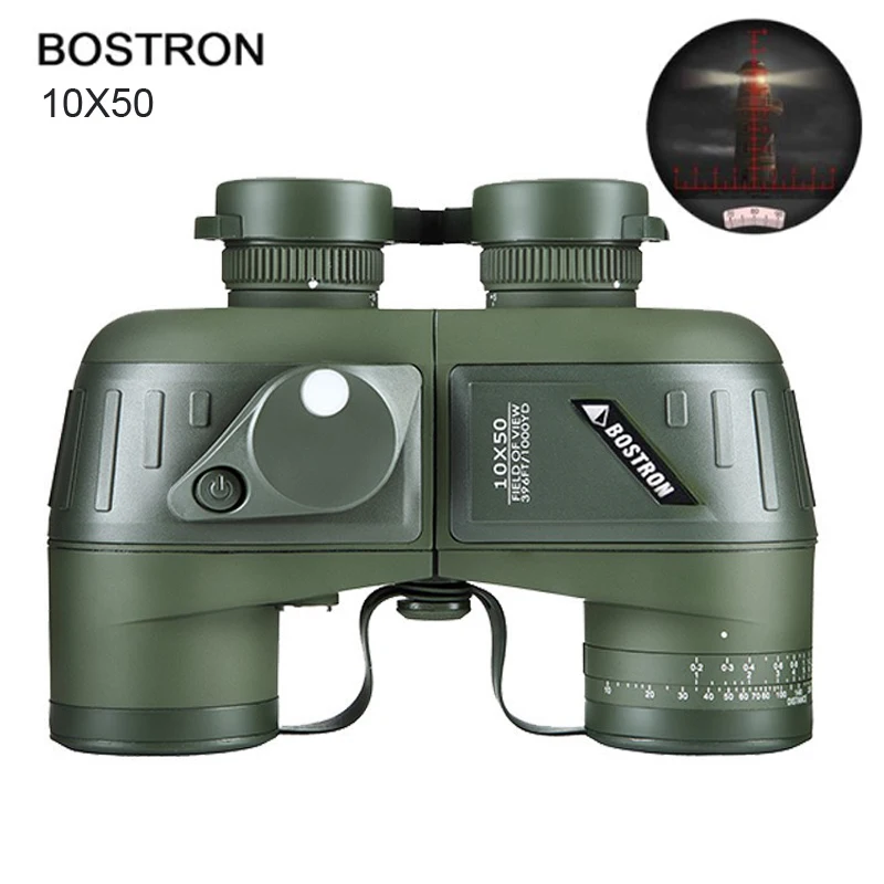 Binoculars 10x50 Marine Military Telescope Adults Waterproof With Rangefinder Compass BAK4 Prism HD Bird Watching For Hunting