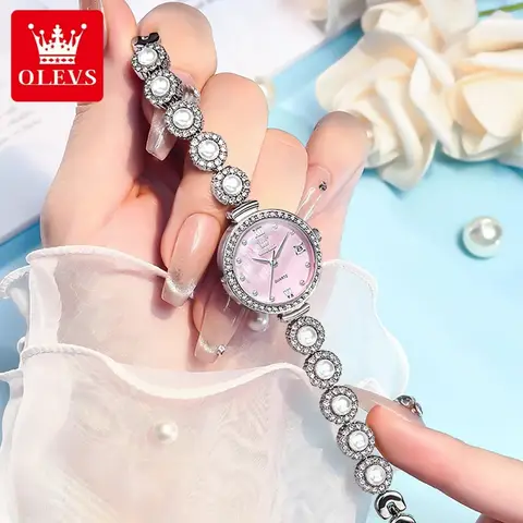OLEVS 5635 reloj de cuarzo de lujo con incrustaciones de diamantes Vintage para mujer elegante pulsera de acero inoxidable reloj de pulsera de marca superior de moda