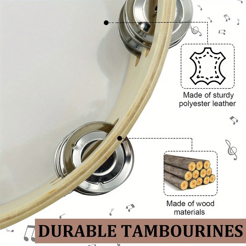 8/10 "tambourine Double metal jingle hand tambourine matte drum top hand tambourine percussion instrument