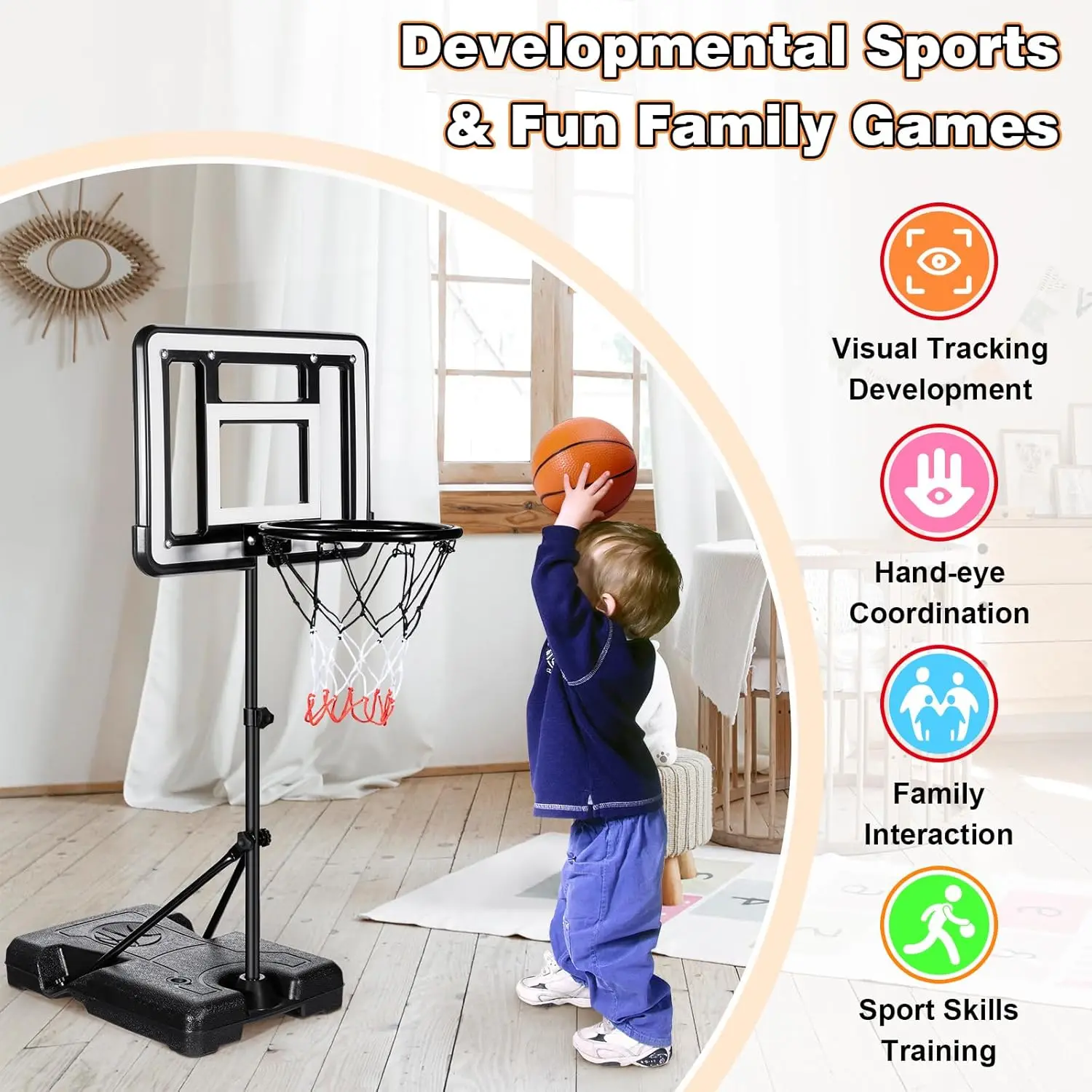 2025 ใหม่โรงงานเด็กบาสเกตบอลHoop Standเด็กวัยหัดเดินในร่ม/กลางแจ้งปรับความสูงห่วงพลาสติก