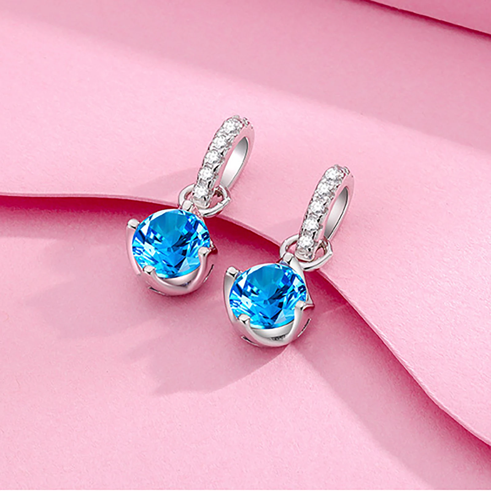 925 فضة البلاتين مطلي السماء الزرقاء زركونيا قلادة قلادة للنساء الفتيات سحر المجوهرات الفاخرة لا سلسلة