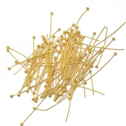 100pcs 30mm Light Golden Brass Ball Pins Jewelry Findings Headpins