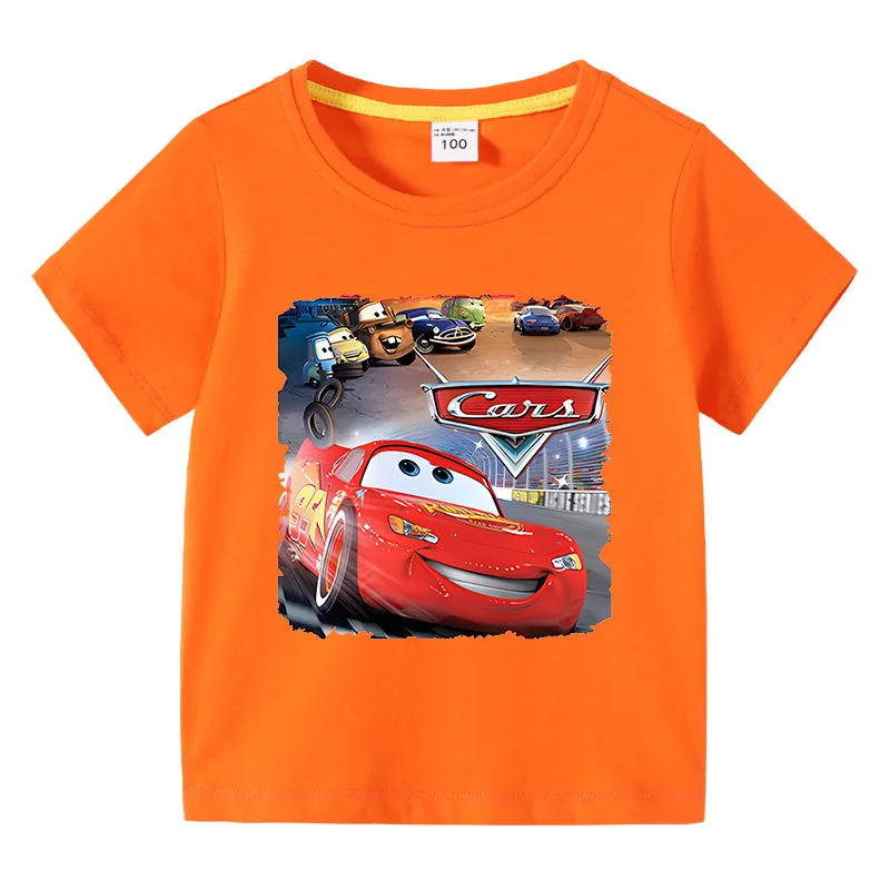 

Детская футболка с мультяшным принтом «Автомобильные гонки», мягкая и милая, для родителей и детей, из чистого хлопка, разноцветная, с короткими рукавами
