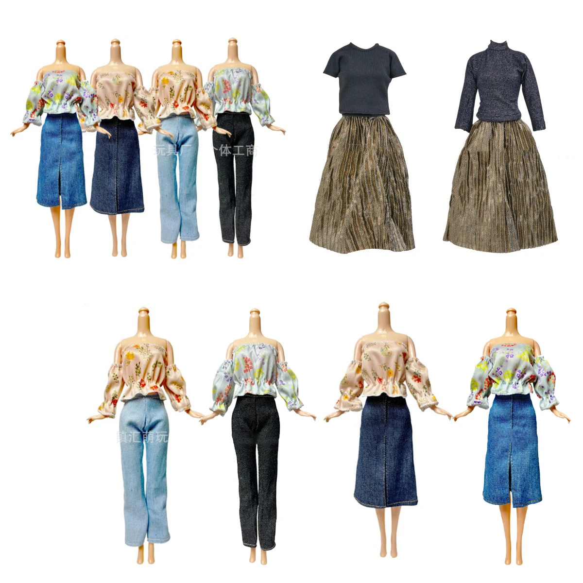 Mori Retro Knit Versatile Top+Half Skirt Small Fresh Floral Set For 1/6 FR Babi Supermodel Doll Dress Up Clothes Accessories