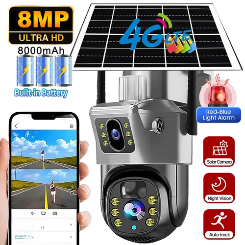 Cámara Solar V380 Pro WiFi 4G lentes duales para exteriores 8MP batería de baja potencia cámara IP PIR visión nocturna 4K protección de seguridad CCTV