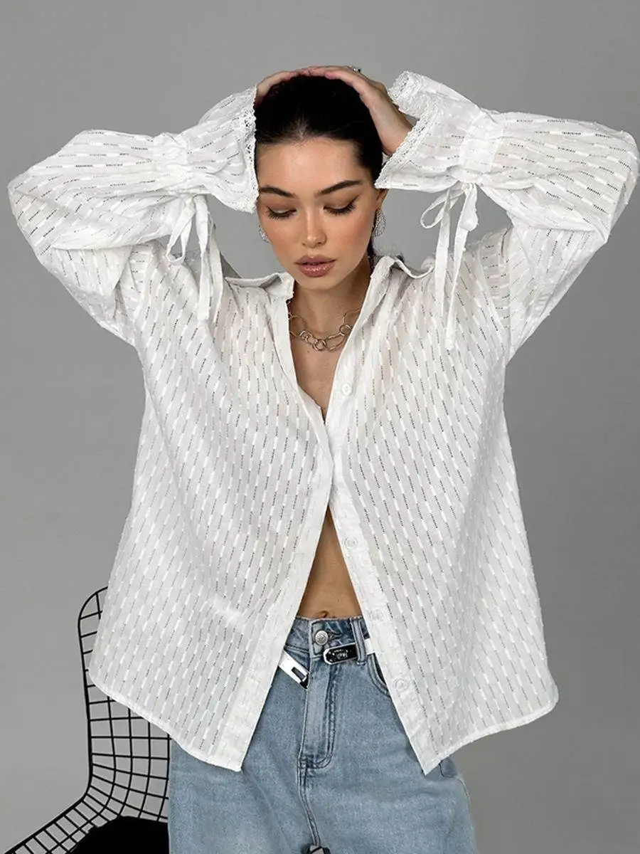 

Women's Faionable Loose Casual Lapel irt Long Sve Commute Sle Color Bellsve Office Wear Spring Autumn