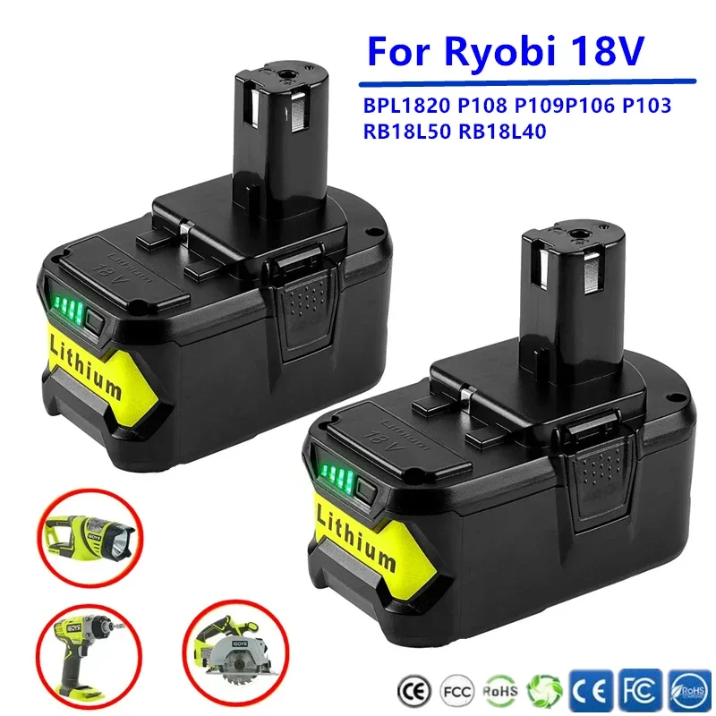 Batteria ricaricabile Ryobi, Ryobi Hot P108 RB18L40 batteria agli ioni di litio da 18V e 6000mah, strumento elettrico, novità