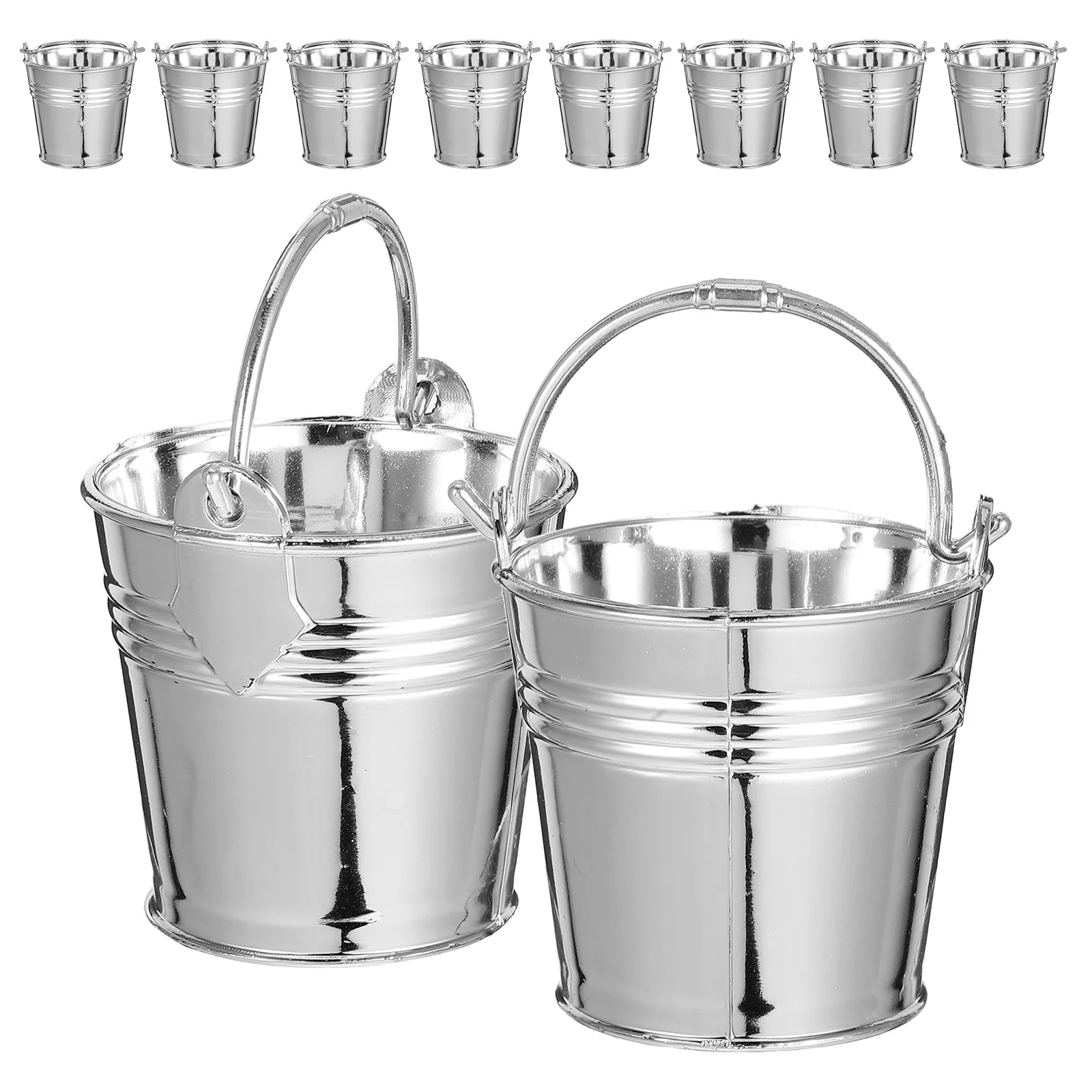 Seau à eau Miniature en plastique, petit seau avec poignée pour enfants, ensemble de cuisine, ustensiles de cuisine en argent, intérieur et extérieur, 10 pièces