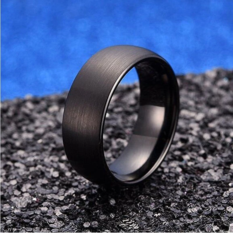 8mm Fashion Jewelry Black Matte Stainless Steel Rings For Men Accessories Anniversary Party Gift Classical Trendy Men Rings