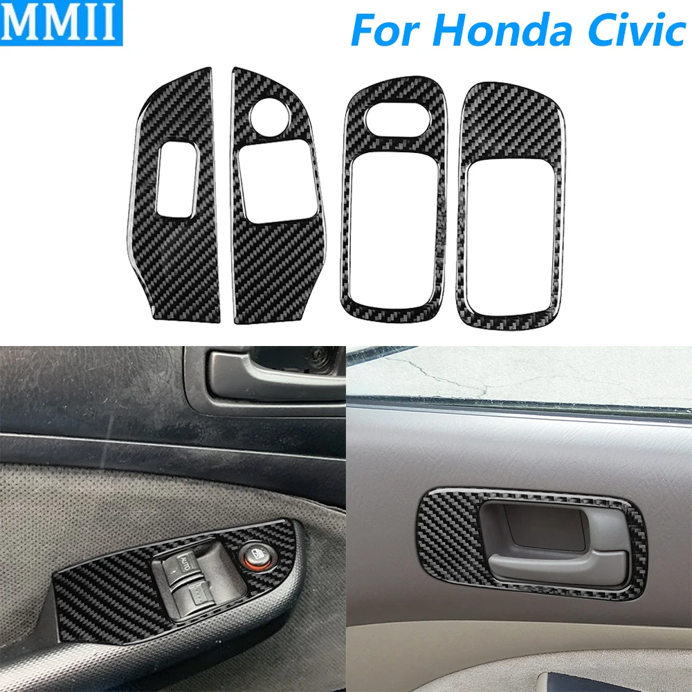 

Для Honda Civic 2003 2004 2005, дверная ручка из углеродного волокна, переключатель подъема окна, крышка панели управления, автомобильные аксессуары, наклейка