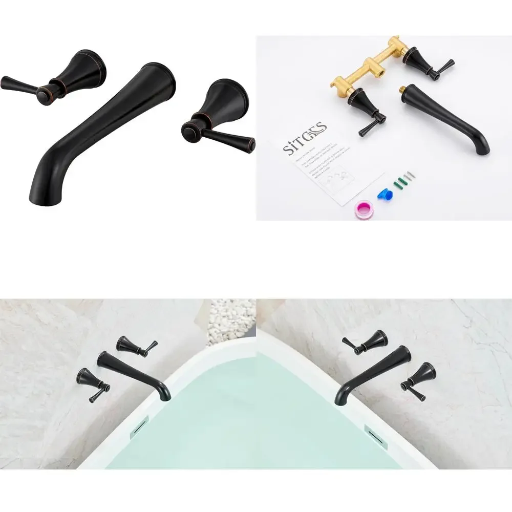 

Wall-Mounted High Flow Oil Rubbed Bronze Bathtub Faucet with Solid Brass Extra-Long Spout and Dual Level Handles