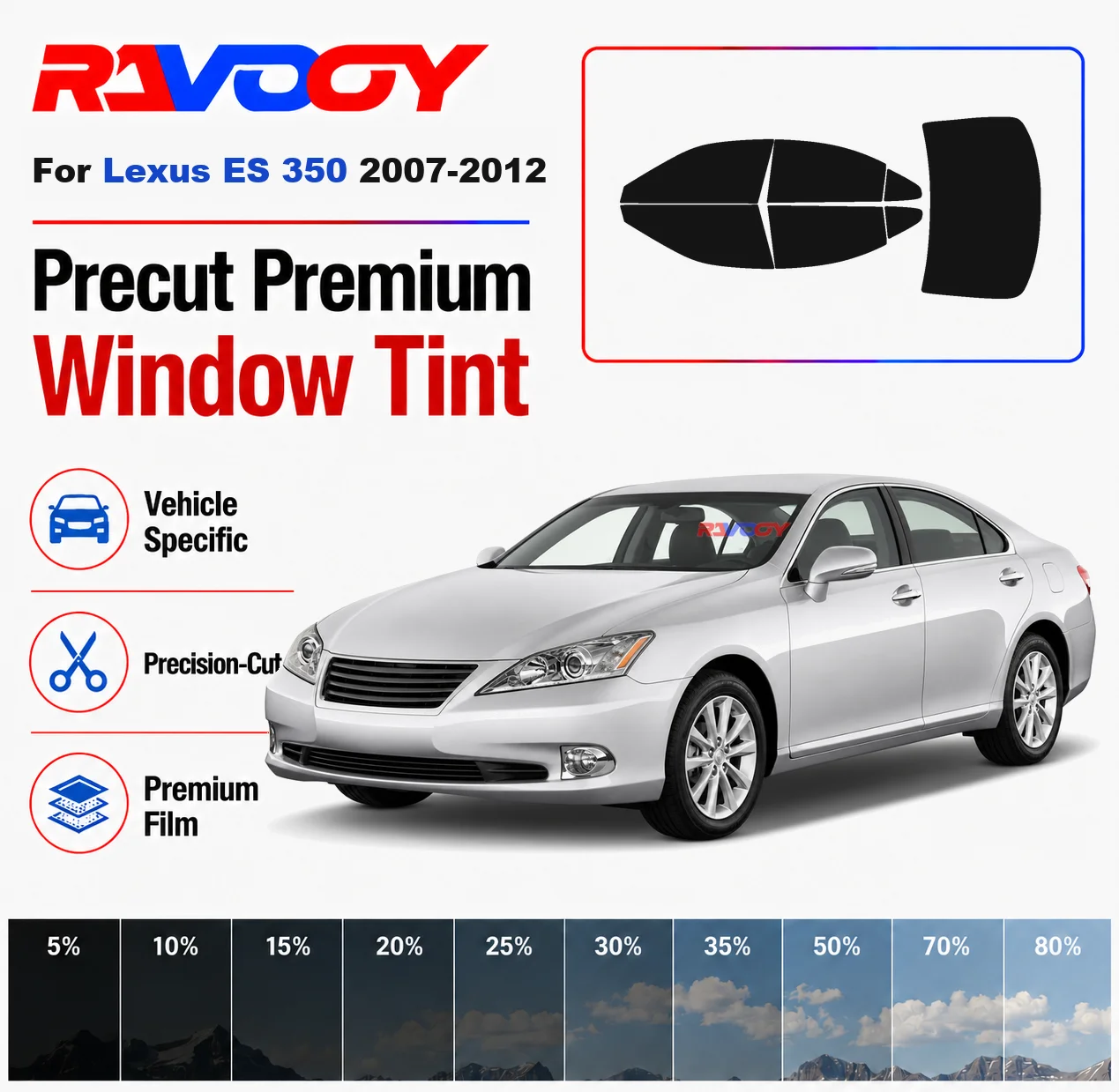 Premium Precut Window Tint Kit Front Windows Rear Windows Rear Windshield For Lexus ES 350 2007-2012 Car Solar Nano Ceramic Film
