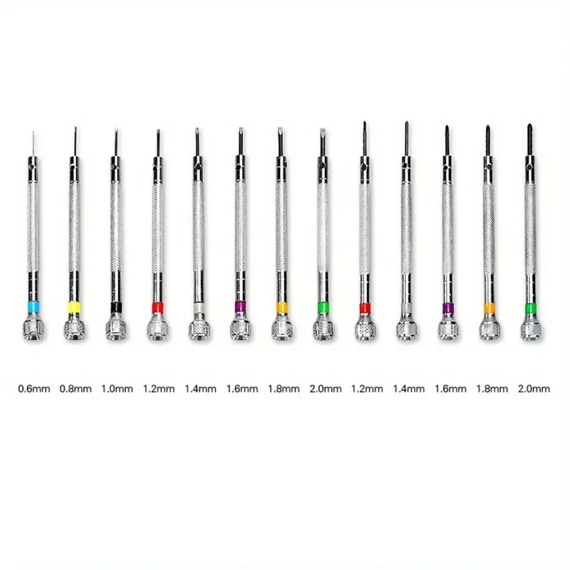 1Set 0.6-2.0mm High Hardness Steel Precision Screwdriver Set, Micro Cross Metric Flat Head Kit for Watch, Eyeglasses, Jewelry, Electronics Repair
