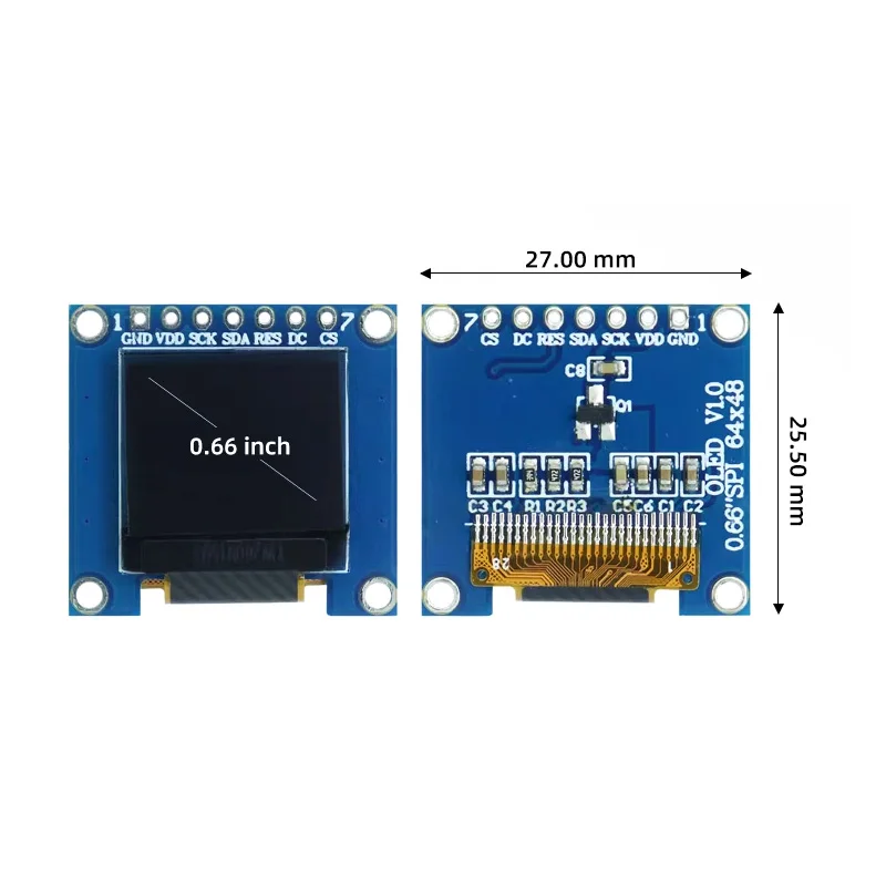 Módulo de exibição OLED de 0,66 polegadas SSD1315 64x48 SPI branco monocromático - Módulo de tela LCD pequeno COG de baixa potência de 7 pinos