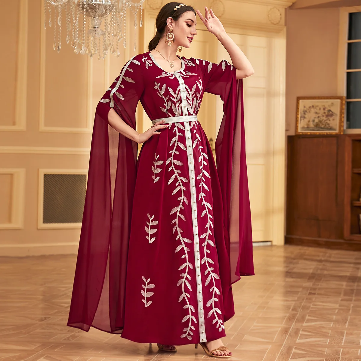 3937 Dubai Fashion Dress Abaya Long Dress Arab Muslim Robe Embroidered Dress