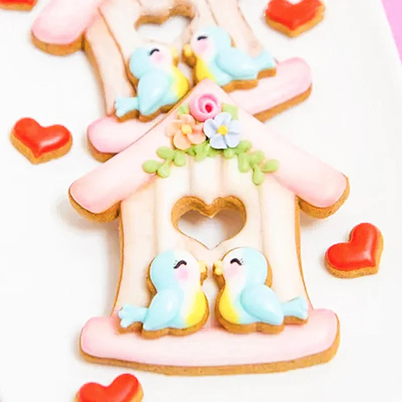 Valentine\'s Day Cartoon House Bird Cookie Cutter Love Hear Biscuit Cutter Set Cookie Mould for Kitchen Easter Baking Cake Mould