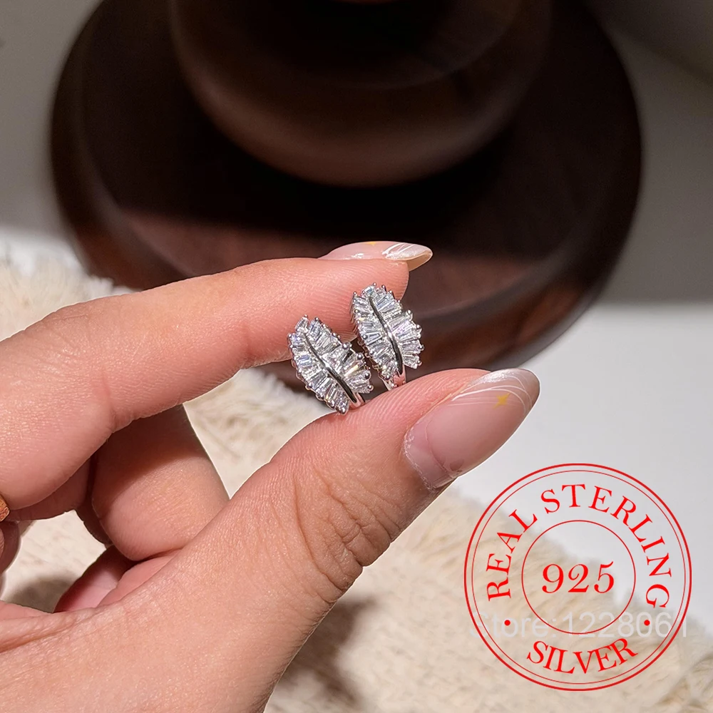 925 Sterling Silver Jewelry Luxury Crystal Leaf Hoop Earrings for Women Wedding Party Jewelry For Girls Friends Gift