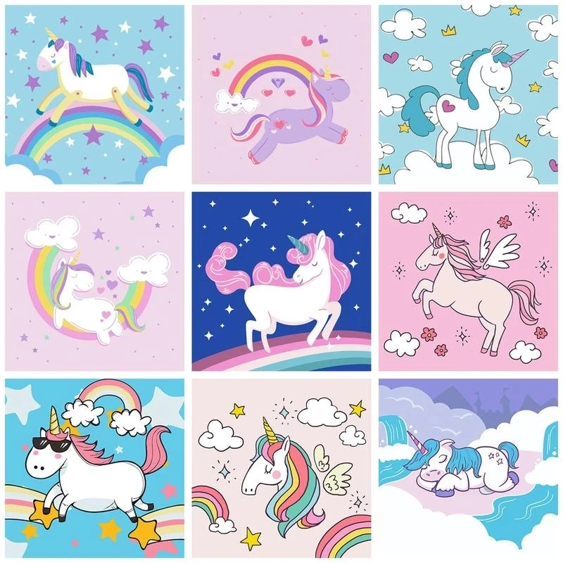 RUOPOTY Modern Painting By Numbers Picture Drawing Canvas Painting Rainbow Unicorn Coloring By Number Home Decors For Kids