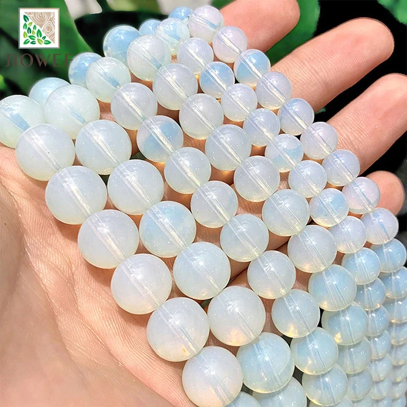 White Opal Stone Glass Round Beads DIY Natural Stone Bracelet Earrings Accessories for Jewelry Making 15\'\' Strand 4/6/8/10/12mm