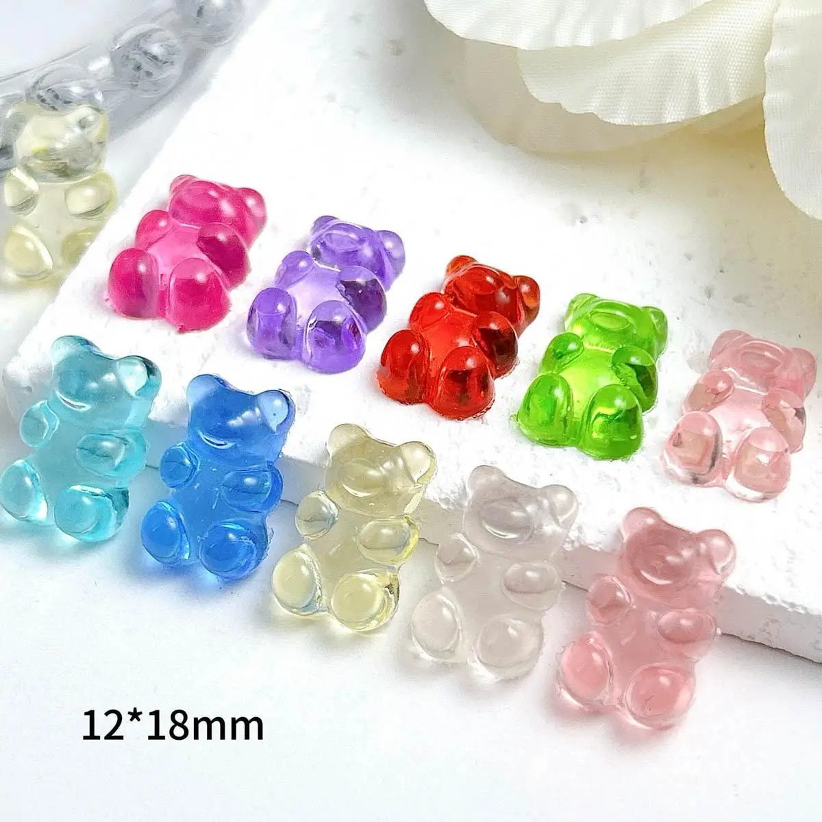 20PCS Cartoon Simulated Cute Fudge Bear Nail Charms 3D Colorful Transparent Bear Resin Nail Art Accessories Handmade DIY Parts