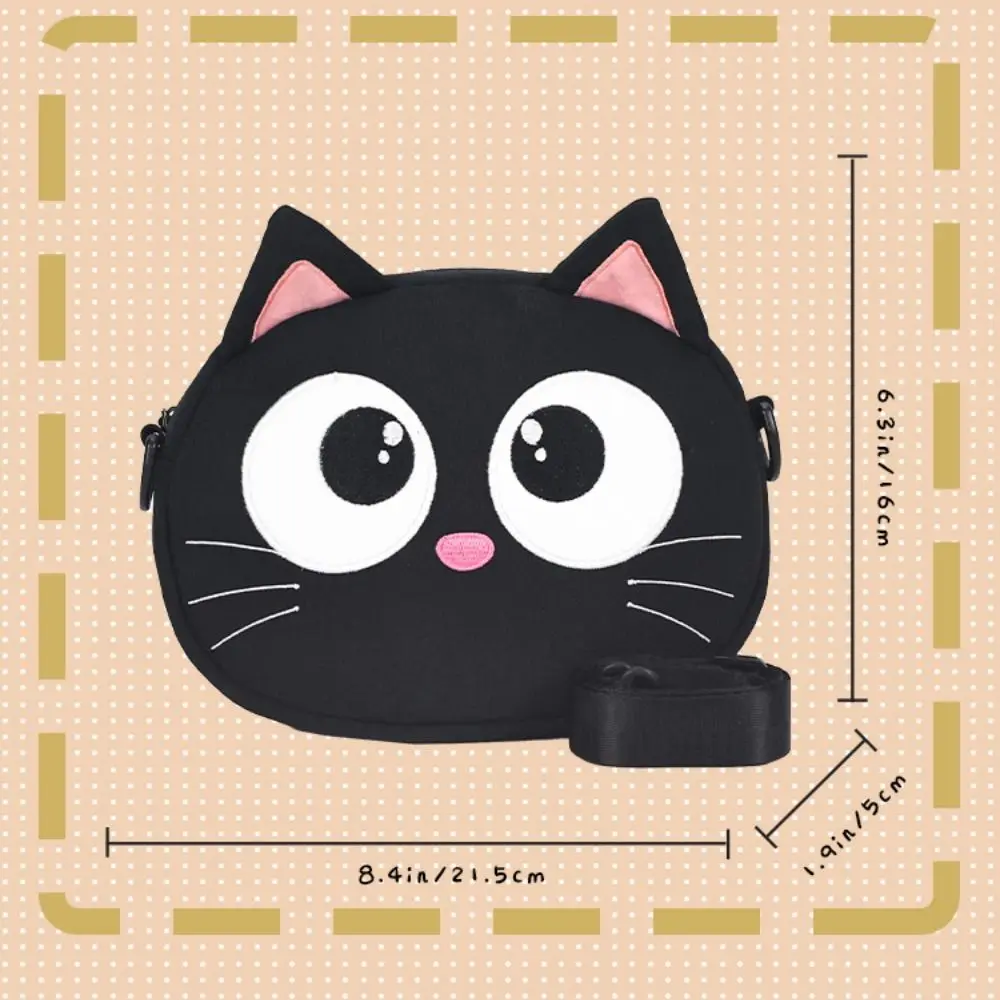 Bolso de hombro creativo para niños, Mini bolso de gato de dibujos animados de gato negro de gran capacidad, correa ajustable de lona, monederos Kawaii para senderismo