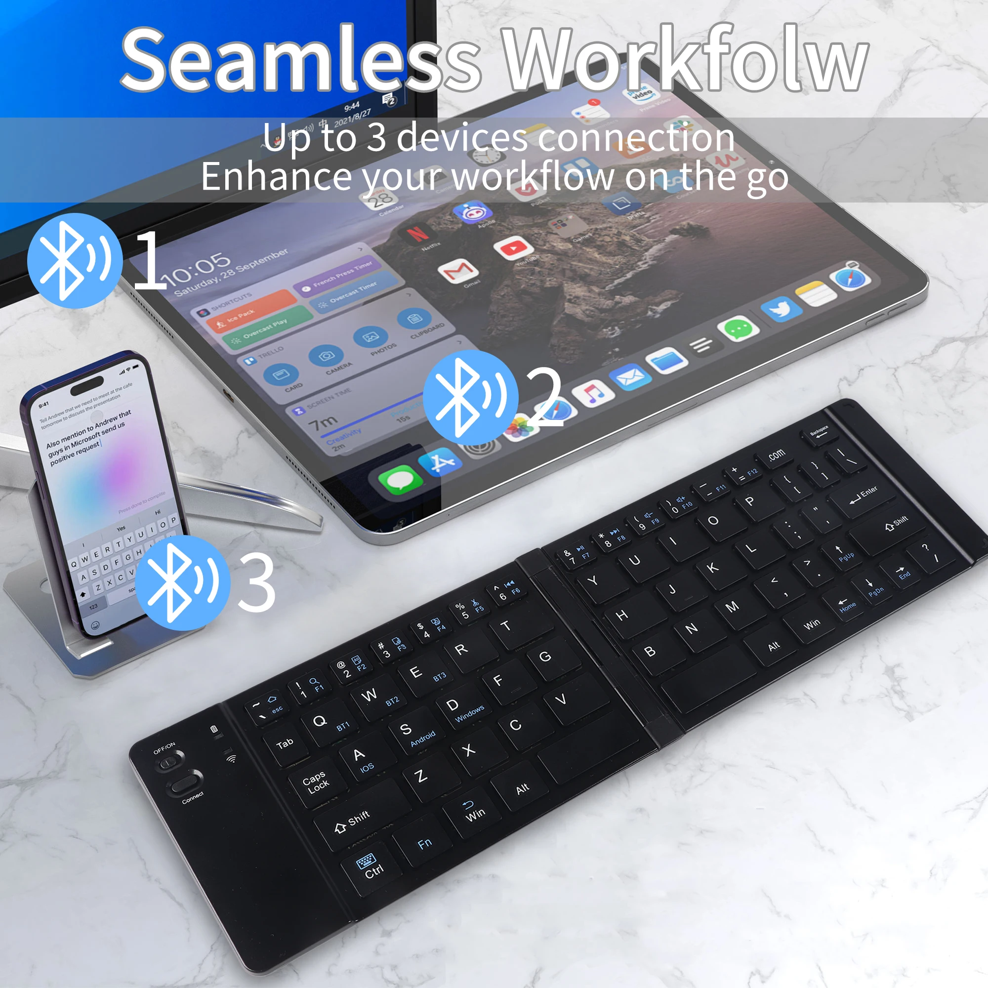 Opvouwbaar magnetisch toetsenbord Oplaadbaar Bluetooth Drievoudig kanaal Breed compatibel lichtgewicht draagbaar toetsenbord