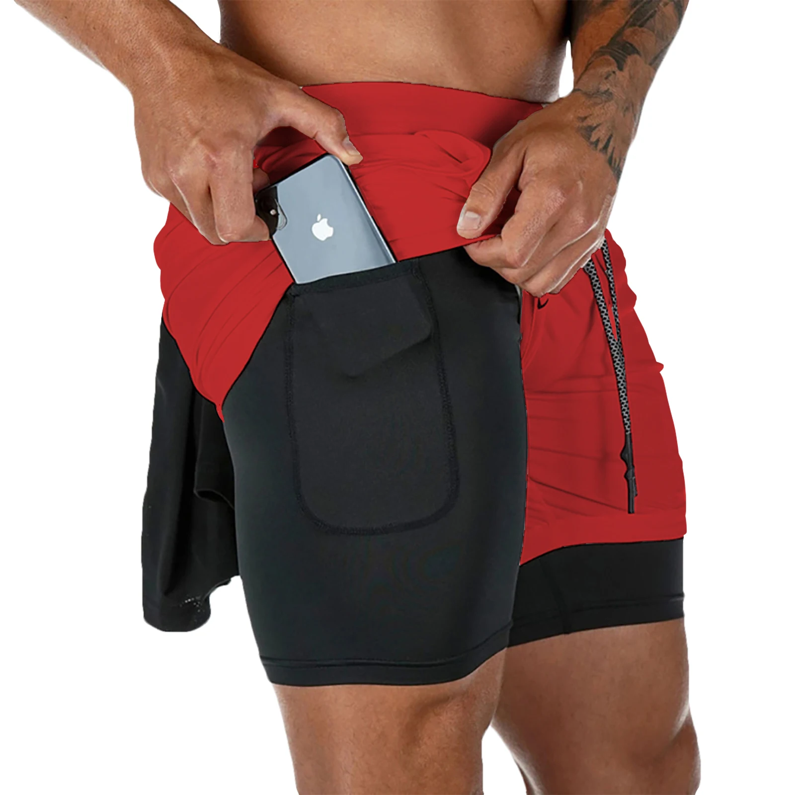 Mens 2 in 1 Running Shorts Summer Athletic Gym Workout Performance Shorts with Towel Loop Pockets Stretchy Quick Dry