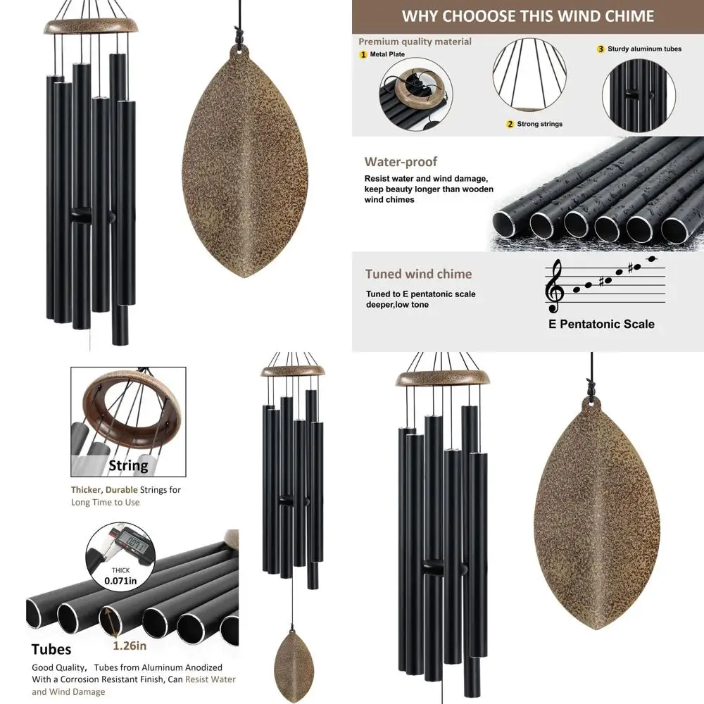 

Large 45 Deep Tone Wind Chimes with 6 Heavy Tubes - Outdoor Garden Decor, Sympathy Gift, Black