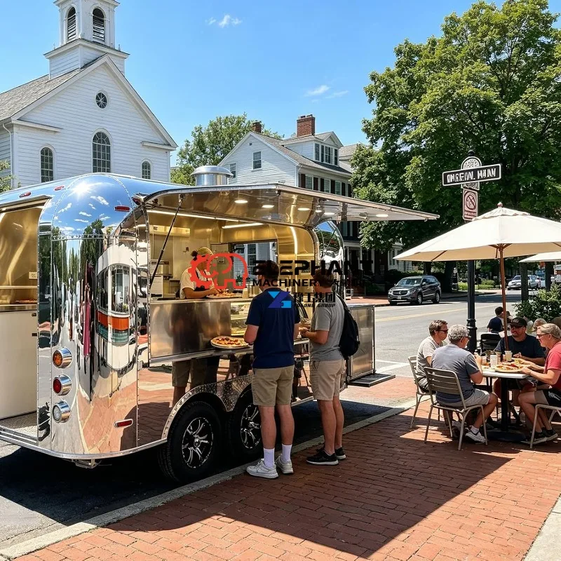 Mirror Food Trailer for Pizza, Mobile Catering Trailer with Equipment | Commercial Food Truck for Fast Snack Pizza, Burger