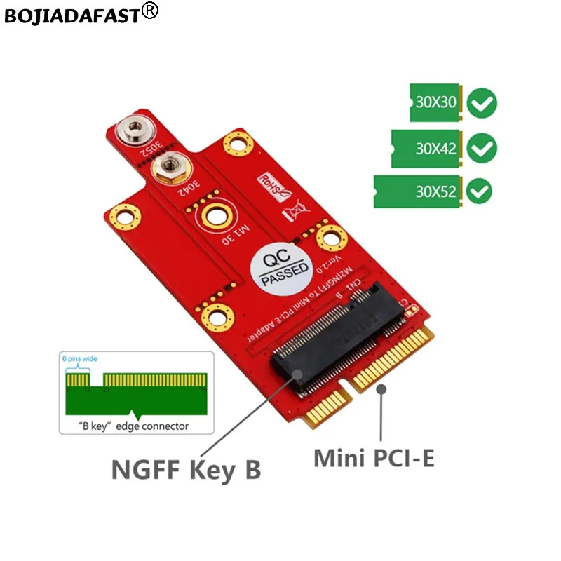 Mini PCI-E MPCIe (USB2.0 Signal) To NGFF M.2 B-Key Wireless Module Adapter (Without SIM Holder) For 5G 4G LTE WWAN Modem