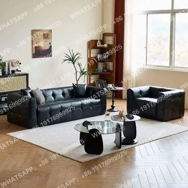 Customized Modern Living Room Furniture Button Tufted 3 4 Seater Leather Couch Sofa Set for Apartment Living Room or Office