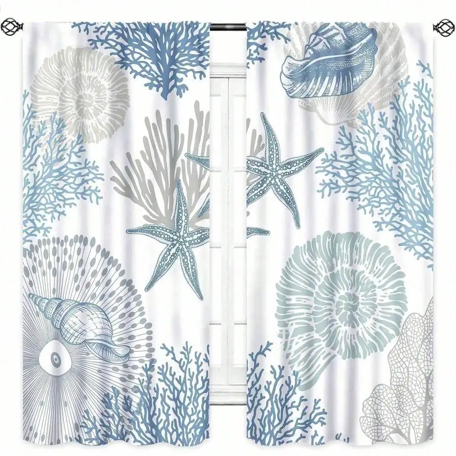 Sea Turtle Underwater Theme Blue Curtains Rod Pocket Window Drapes For Living Room Bedroom Bathroom
