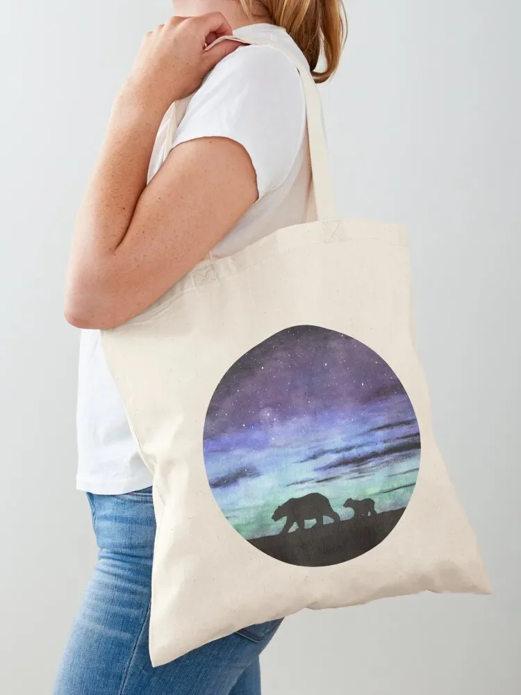 Aurora borealis and polar bears (dark version) Tote Bag Eco bag shopping bag