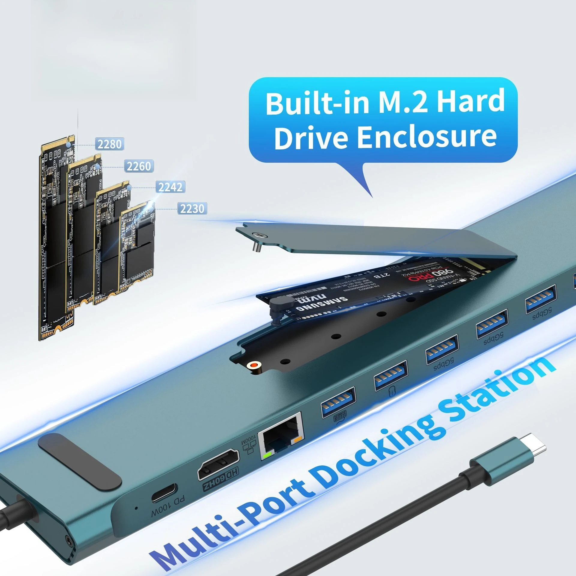 محطة إرساء متعددة الوظائف 16 في 1 مع حاوية محرك الأقراص الصلبة مناسبة لمحطة إرساء قاعدة الكمبيوتر المحمول Mac متعددة الواجهات