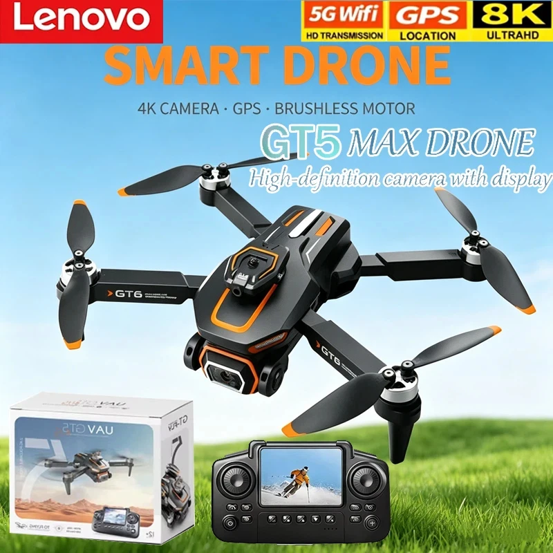 Lenovo GT5 8K Dual Lens Drone, Optical Flow, Wide-Angle Camera, WiFi Foldable Quadcopter, Kids RC Toy Gift