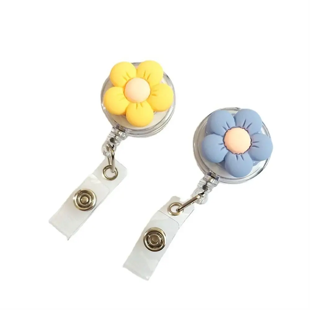 Retractable Nurse Badge Reel Name Tag Cartoon Flora Flower Badge Holder 3D ID Card Easy Pull Buckle Hospital Use