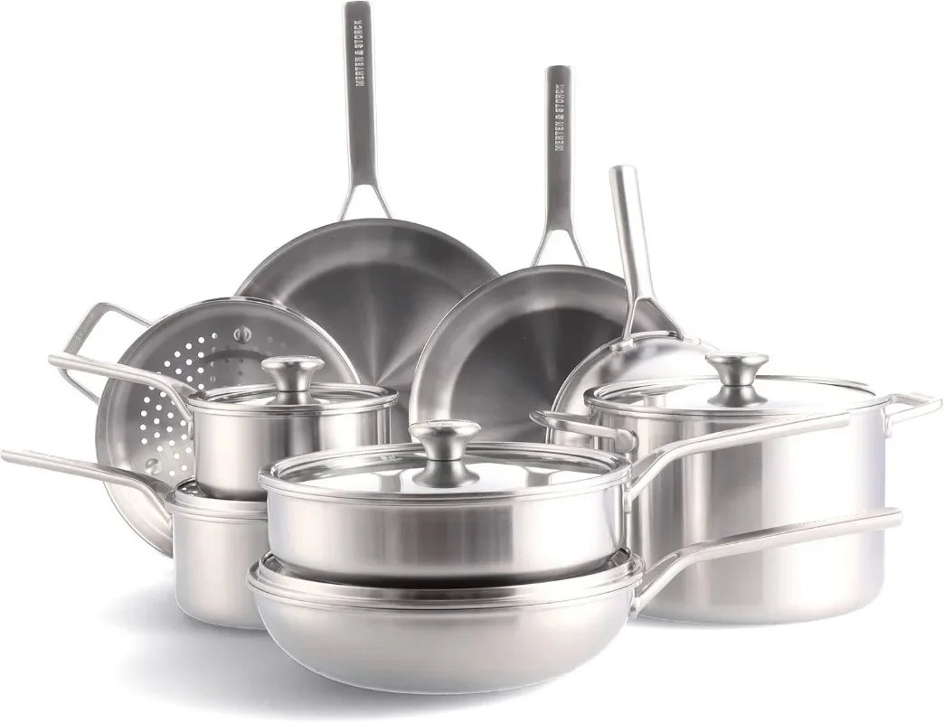 

Stainless Steel Cookware Pots Set,Professional Cooking Measurement Markings,Drip-Free Pouring Edges,Durable Glass