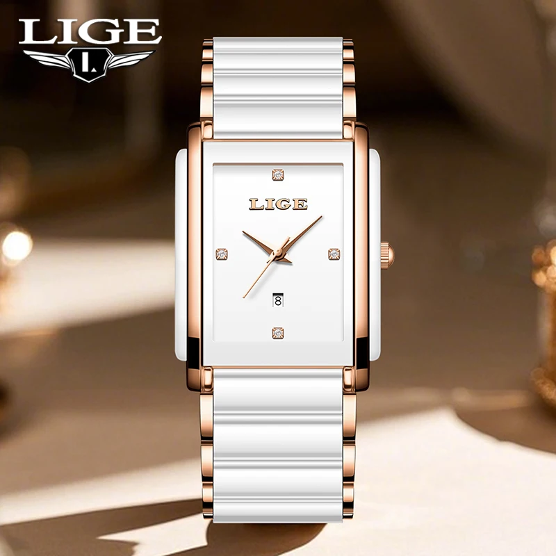 

LIGE 2025 новые роскошные женские часы, элегантные керамические кварцевые наручные часы, водонепроницаемые, модный подарок для даты, женские часы Reloj Mujer
