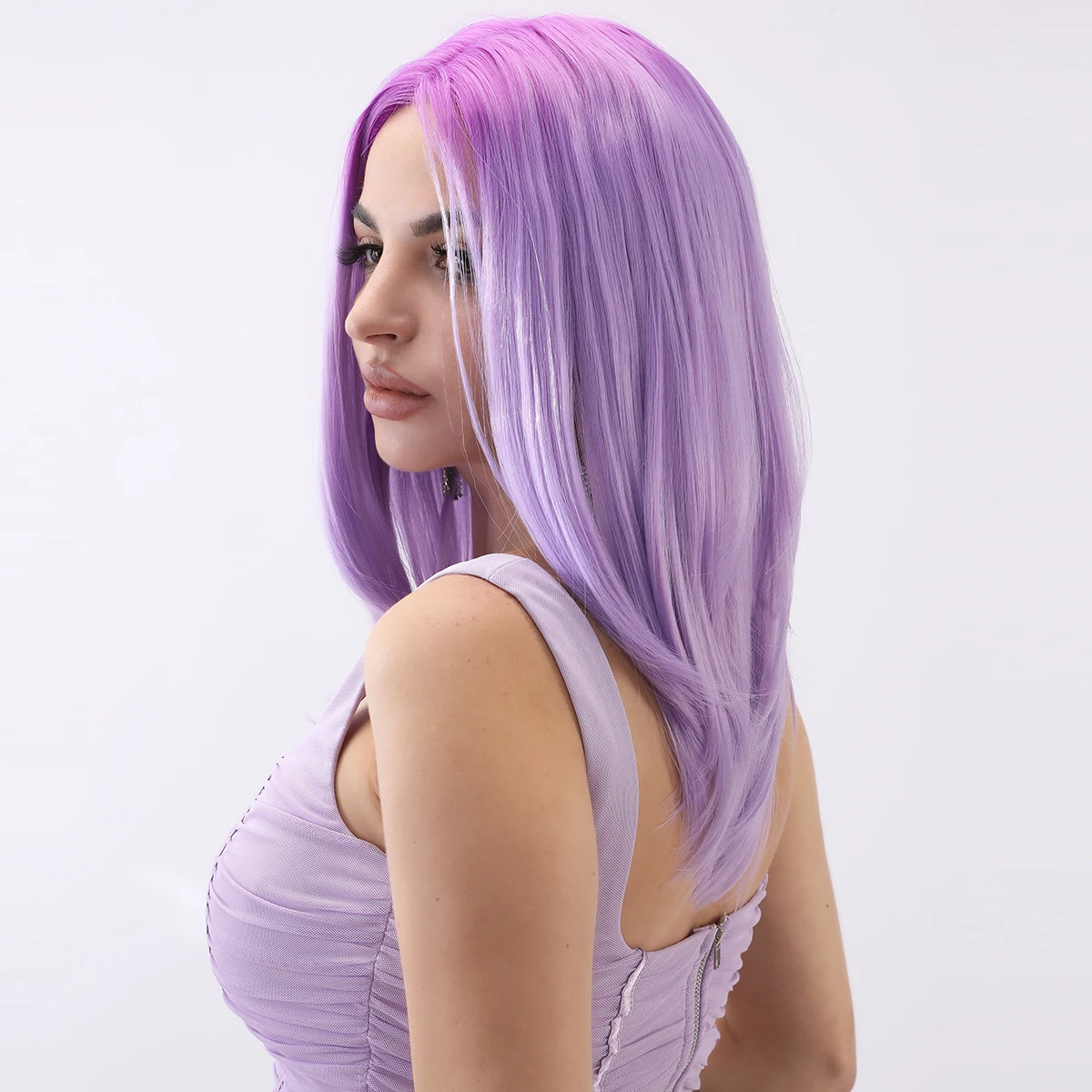 Smilco-Perruque Bob Lace Front Synthétique Courte et Lisse pour Femme, Ombre, Violet, Invisible, Pre-Plucked, Degré de Chaleur