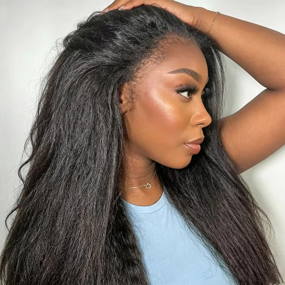 

Geeta Kinky Straight Half Wig 3 In 1 Half Wigs Human Hair Yaki Wear And Go Glueless Clip In Wig Seamless Flip Over Half Wig