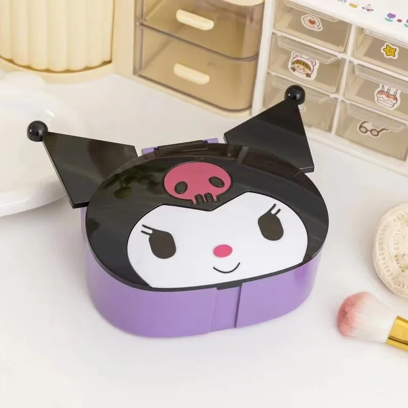 Caja de joyería Kawaii Kuromi Melody con espejo, caja de almacenamiento bonita con dibujos de corazón para niña, caja organizadora de cosméticos, regalo de cumpleaños para niños