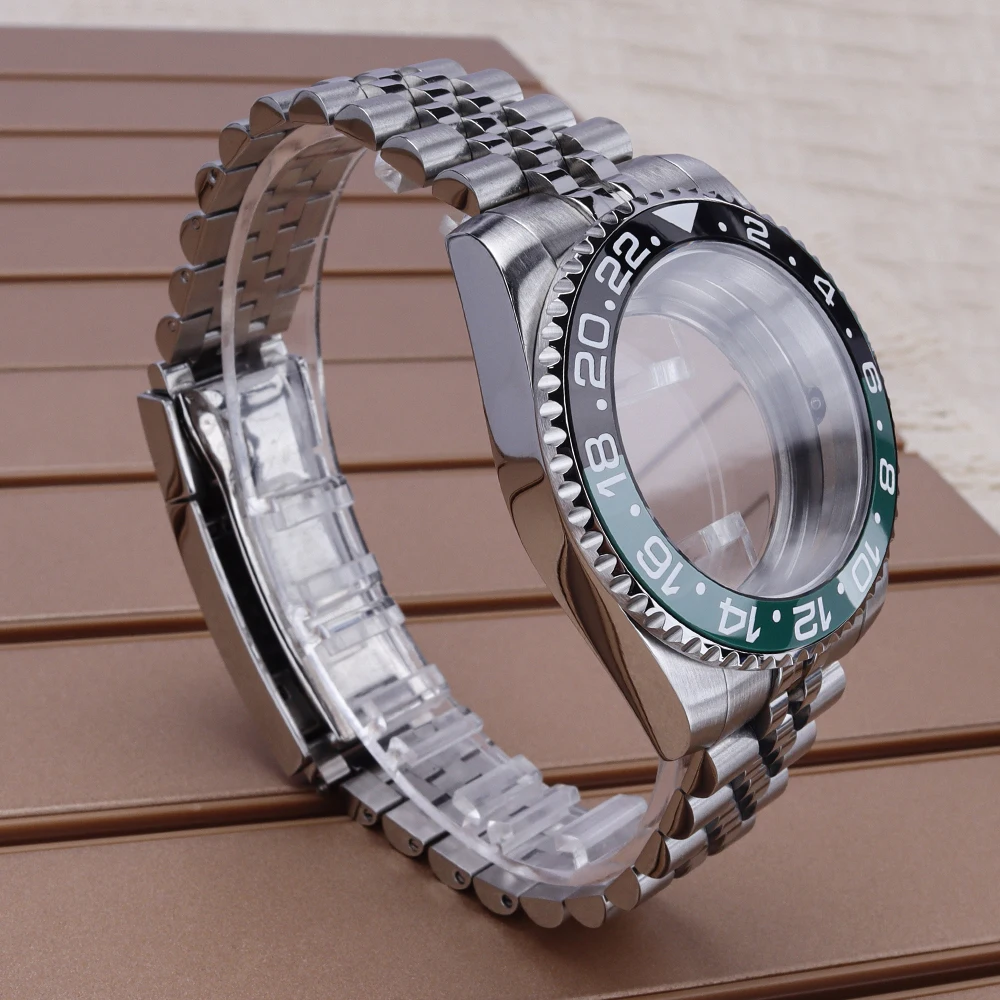 Silver 40MM 20ATM Diver Watch Case Waterproof Sapphire Glass For SUB NH35/36 GMT NH34 ETA2824 Miyota8215 Movt Slide Buckle Strap
