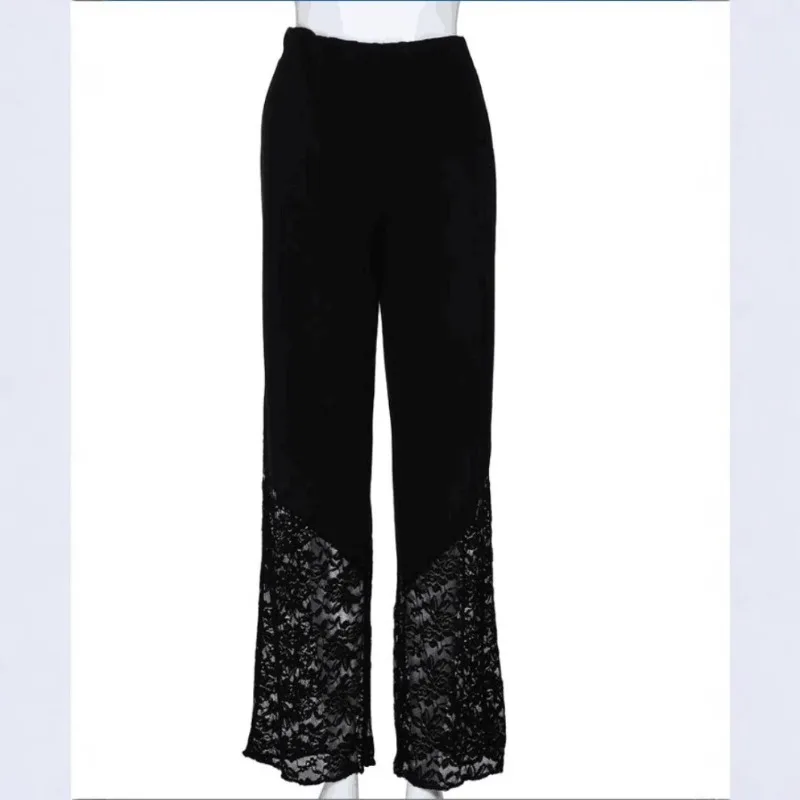 Women New Loose Comfortable Elegant Leisure Fashion Simple Niche Pure Color High Waist Draped Throat Thin Lace Wide-legged Pants