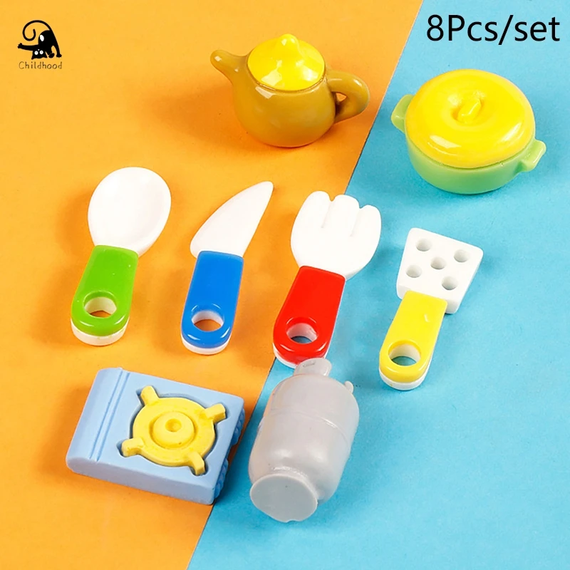 1set Dollhouse Miniature Kitchen Knife And Fork Gas Stove Gas Bottle Soup Pot Model Toy  Diy Resin Phone Case Decoration