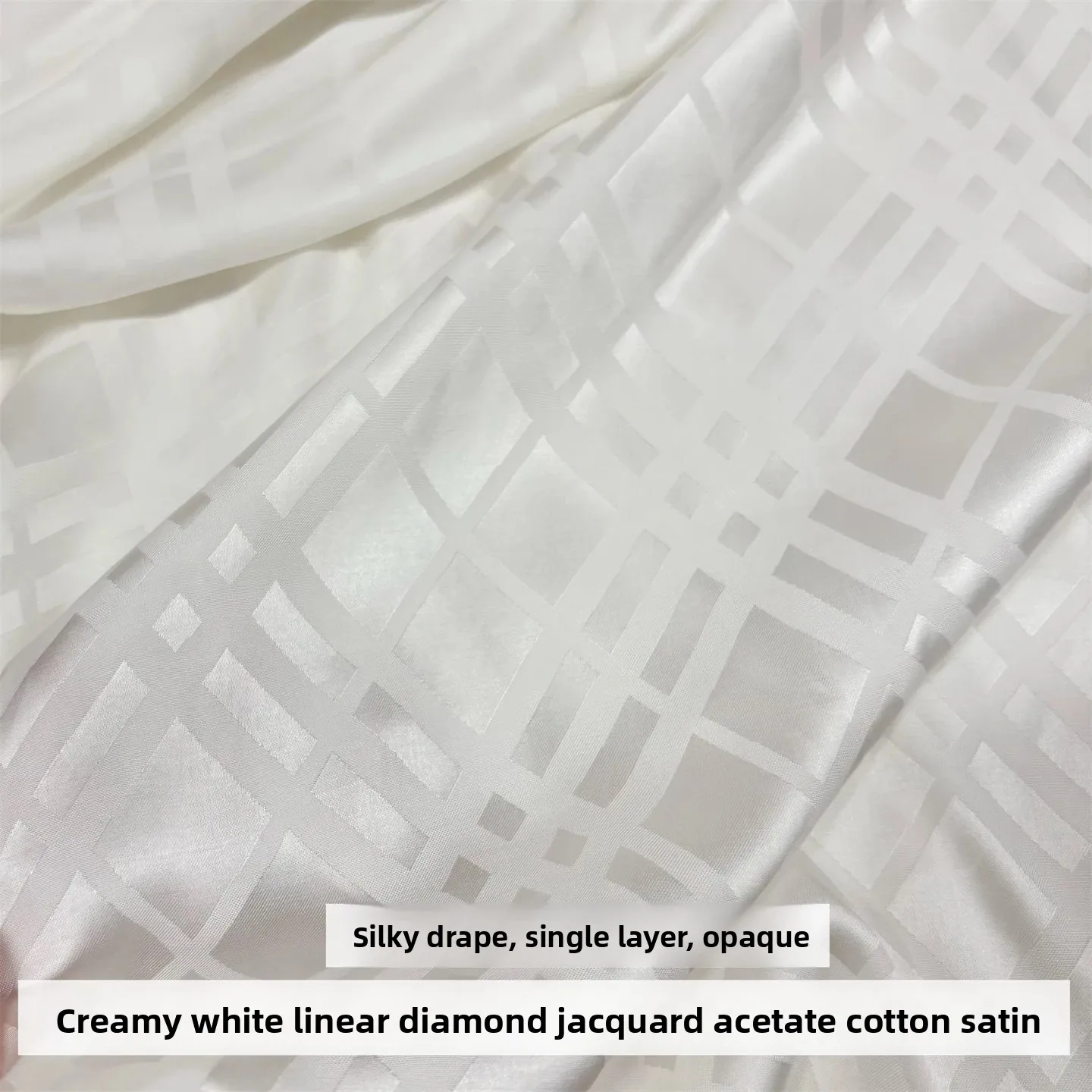 

Imported Milky White Smooth Lines Rhombus Plaid Jacquard Triacetate Cotton Satin Impervious Pants SkirtFabric