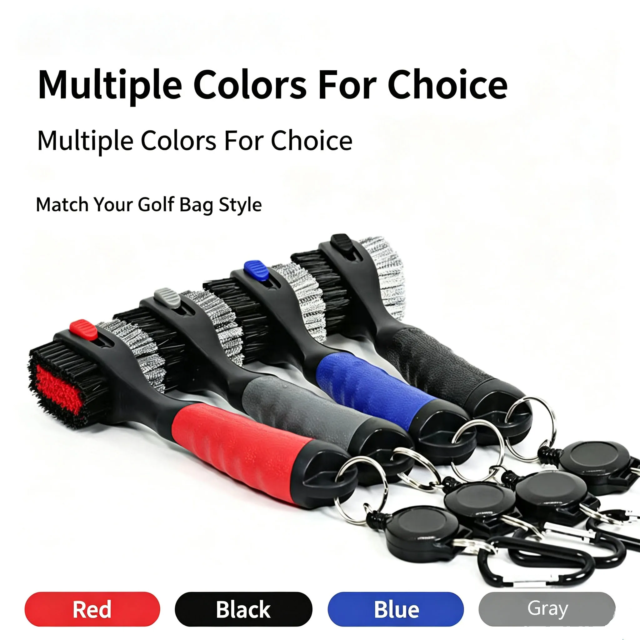 Golf Club Brush Double‑Sided Golf Cleaning Brush Retractable Carabiner Hook Groove Cleaner Tool Portable Golf Accessories