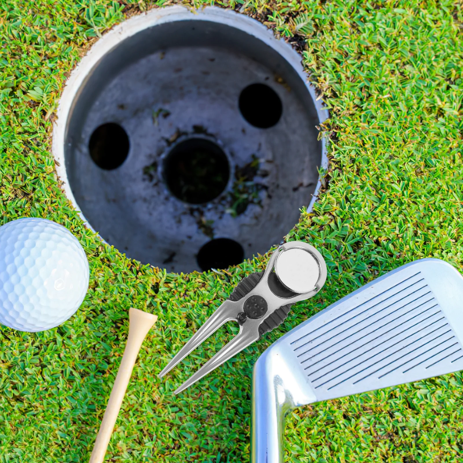 2개입 골프 디봇 툴 휴대용 그린 수리용 포크 볼 마커 야외 스포츠 코스 클럽 액세서리 경량