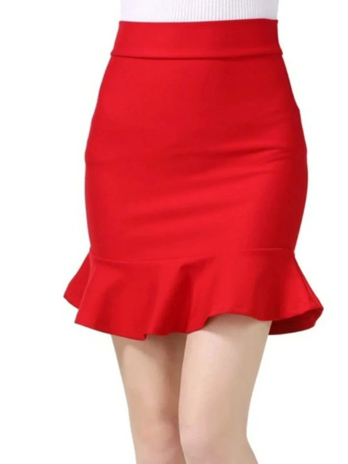 Taille haute élastique Fi queue jupe couleur Pure dentelle ourlet rue Sle mi-longue une ligne jupe pour les femmes dans leurs années 20