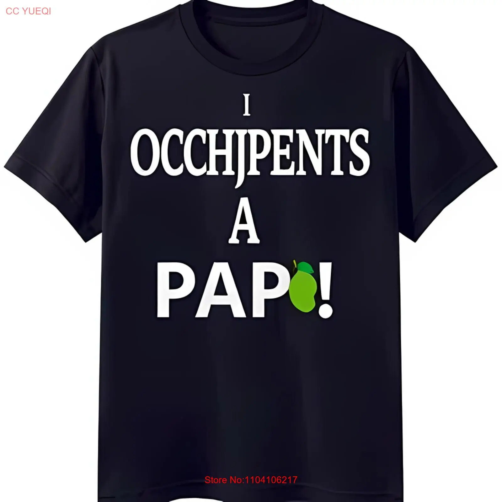 Stylish Black T-Shirt with Fun I OCCHJPENTS A PAPO Graphic & Pear