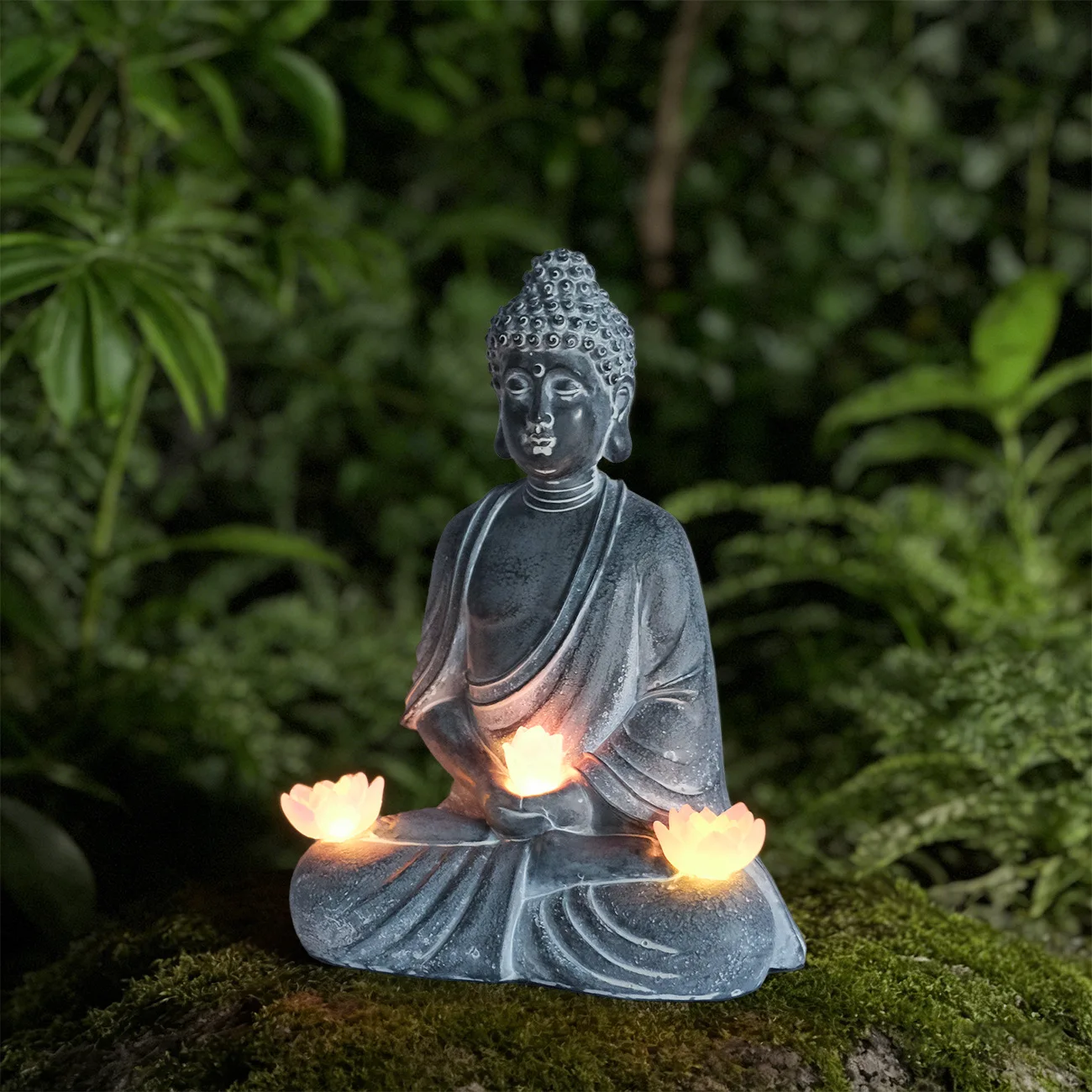 Chinese-style Zen Garden Resin Statues Buddha Figurines Solar-powered Garden Lights Horticultural Landscape Home Decorations